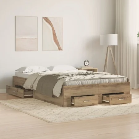 Bed Frame with Drawers in Artisan Oak 120x200 cm made of Crafted Wood by , Beds and slatted bases - Ref: Foro24-3333970, Pric...