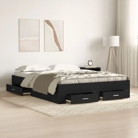 Bed with Drawers Black Oak 135x190 cm Engineered
