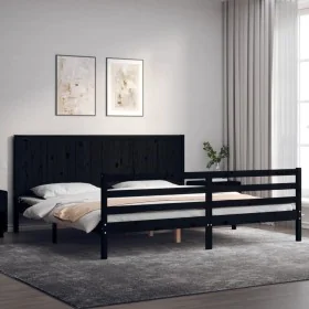 Bed frame with black solid wood headboard 200x200 cm by vidaXL, Beds and slatted bases - Ref: Foro24-3194530, Price: 191,80 €...