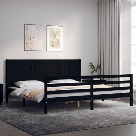 Bed frame with black solid wood headboard 200x200 cm by vidaXL, Beds and slatted bases - Ref: Foro24-3194530, Price: 191,80 €...
