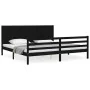 Bed frame with black solid wood headboard 200x200 cm by vidaXL, Beds and slatted bases - Ref: Foro24-3194530, Price: 191,80 €...