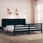Bed frame with black solid wood headboard 200x200 cm by vidaXL, Beds and slatted bases - Ref: Foro24-3194530, Price: 191,80 €...