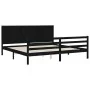 Bed frame with black solid wood headboard 200x200 cm by vidaXL, Beds and slatted bases - Ref: Foro24-3194530, Price: 191,80 €...