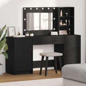 3-Piece Vanity Table Set with Black Wood LED