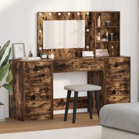 Conjunto de tocador de 3 piezas con LED en madera de roble ahumada de , Tocadores para dormitorios - Ref: Foro24-3334213, Pre...