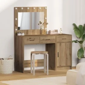 2-piece dressing table set with LED in oak color