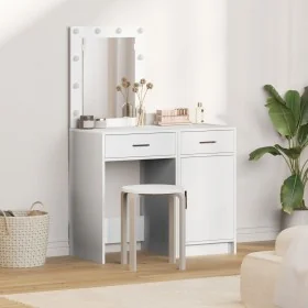 2-piece vanity set with LED, white wood