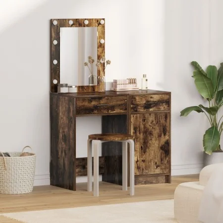 Conjunto de tocador de 2 piezas con LED en madera de roble ahumado | Foro24.es | Tu tienda online para hogar, jardín y más Foro24.es