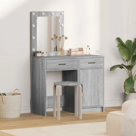 Juego de Mesa de Maquillaje de 2 Piezas con LED en Madera Elaborada Gris Sonoma | Foro24.es | Tu tienda online para hogar, jardín y más Foro24.es