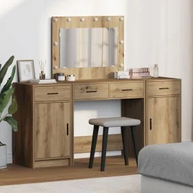 3-Piece Makeup Table Set with LED Wood Made of