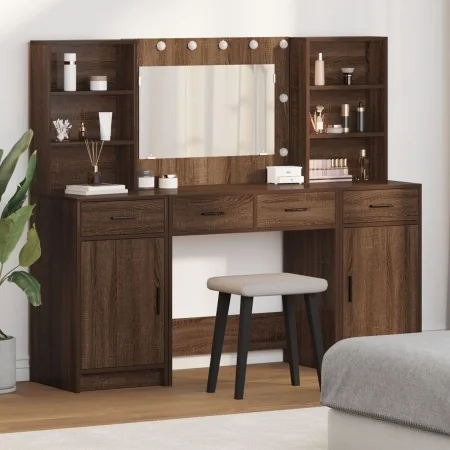 Mesa de Maquillaje con Luces LED Roble Marrón 158,5x41x135 cm | Foro24.es | Tu tienda online para hogar, jardín y más Foro24.es