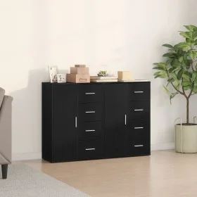 Aparador Juego de 2 Roble Negro Madera, Mangos de