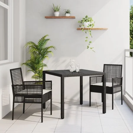 Conjunto de Comedor de Jardín de 3 Piezas con Cojines Ratan Sintético Negro von , Gartenstühle - Ref: Foro24-3334855, Preis: ...