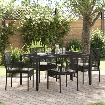 Conjunto de Comedor de Jardín de 5 Piezas con Cojines de Polirratán Negro von , Gartenstühle - Ref: Foro24-3334857, Preis: 37...