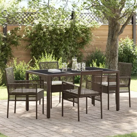 Conjunto de comedor de jardín de 5 piezas con cojines de ratán sintético marrón by , Garden chairs - Ref: Foro24-3334865, Pri...