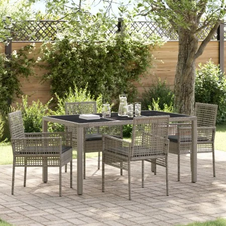Conjunto de Comedor de Jardín de 5 Piezas con Cojines Gris de Poliratán de , Sillas de jardín - Ref: Foro24-3334873, Precio: ...