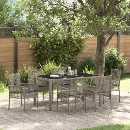 Conjunto de Comedor de Jardín de 7 Piezas con Cojines Gris de Poliratán von , Gartenstühle - Ref: Foro24-3334874, Preis: 500,...