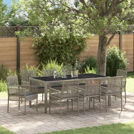 Conjunto de Comedor de Jardín de 9 Piezas con Cojines en Gris de Poliratán | Foro24.es | Tu tienda online para hogar, jardín y más Foro24.es