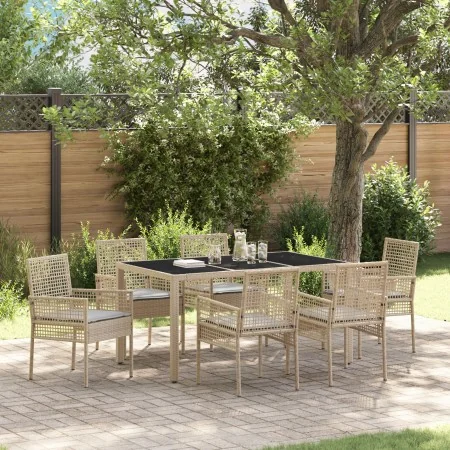 Conjunto de Comedor de Jardín de 7 Piezas con Cojines Beige de Poliratán by , Garden chairs - Ref: Foro24-3334882, Price: 506...
