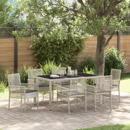 Juego de comedor de jardín de 7 piezas con cojines en gris claro de poliratán von , Gartenstühle - Ref: Foro24-3334898, Preis...