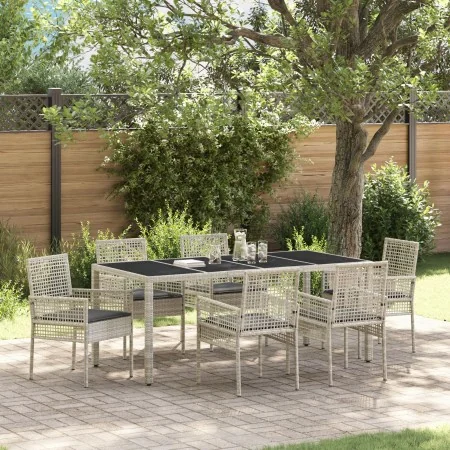 Juego de Comedor de Jardín de 7 Piezas con Cojines en Polirratán Gris Claro de , Sillas de jardín - Ref: Foro24-3334899, Prec...