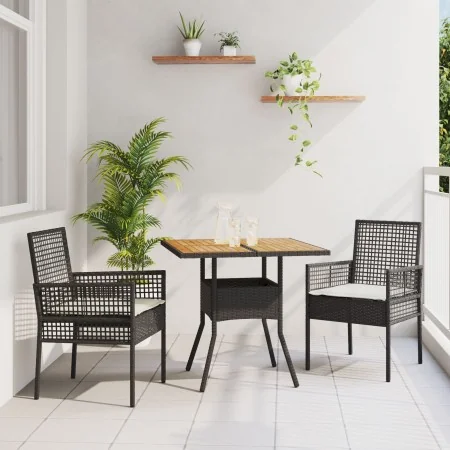 Set de Comedor de 3 Piezas para Jardín con Cojines Negros de Poliratán by , Garden chairs - Ref: Foro24-3334935, Price: 202,1...