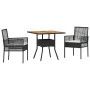 Set de Comedor de 3 Piezas para Jardín con Cojines Negros de Poliratán by , Garden chairs - Ref: Foro24-3334935, Price: 202,1...
