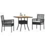 Set de Comedor de 3 Piezas para Jardín con Cojines Negros de Poliratán by , Garden chairs - Ref: Foro24-3334935, Price: 202,1...