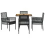 Conjunto de comedor de jardín de 5 piezas con cojines en negro de poliratán de , Sillas de jardín - Ref: Foro24-3334936, Prec...