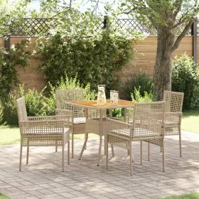Conjunto de Comedor de Jardín de 5 Piezas con Cojines Beige Polirratán von , Gartenstühle - Ref: Foro24-3334940, Preis: 307,1...