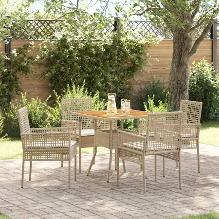 Conjunto de Comedor de Jardín de 5 Piezas con Cojines Beige Polirratán by , Garden chairs - Ref: Foro24-3334940, Price: 309,6...