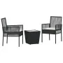 Conjunto Bistro de Jardín de 3 Piezas con Cojines en Ratan Sintético Negro de , Sillas de jardín - Ref: Foro24-3334955, Preci...