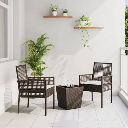 Conjunto de Bistro de Jardín de 3 Piezas con Cojines Marrón de Poliratán de , Sillas de jardín - Ref: Foro24-3334956, Precio:...