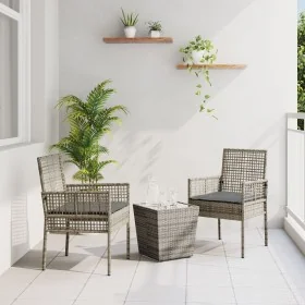 Set de Bistro de Jardín de 3 Piezas con Cojines en Gris de Poliratán by , Garden chairs - Ref: Foro24-3334957, Price: 167,78 ...