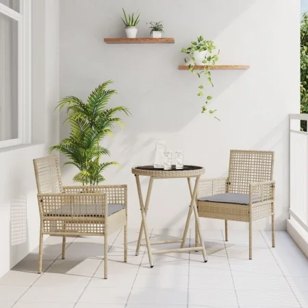 Conjunto de Bistro de Jardín de 3 Piezas con Cojines Beige de Poliratán de , Sillas de jardín - Ref: Foro24-3334965, Precio: ...