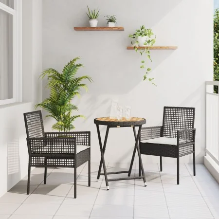 Set de Bistro de Jardín de 3 Piezas con Cojines Ratané Negro de , Sillas de jardín - Ref: Foro24-3334967, Precio: 164,04 €, D...