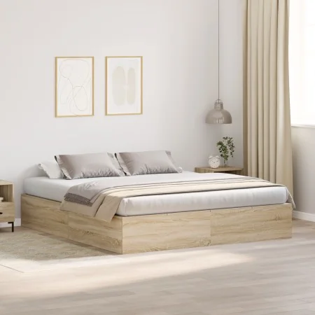 Cama de almacenamiento en roble de Sonoma 200x200 cm | Foro24.es | Tu tienda online para hogar, jardín y más Foro24.es