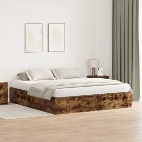 Cama con almacenamiento de Roble Ahumado 200x200