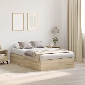 Estructura de Cama de Almacenamiento en Roble