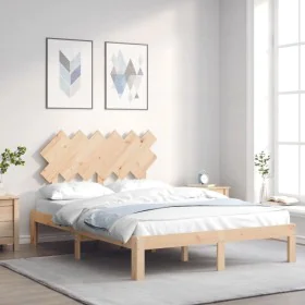Bed frame with solid wood headboard 120x200 cm by vidaXL, Beds and slatted bases - Ref: Foro24-3193721, Price: 115,48 €, Disc...