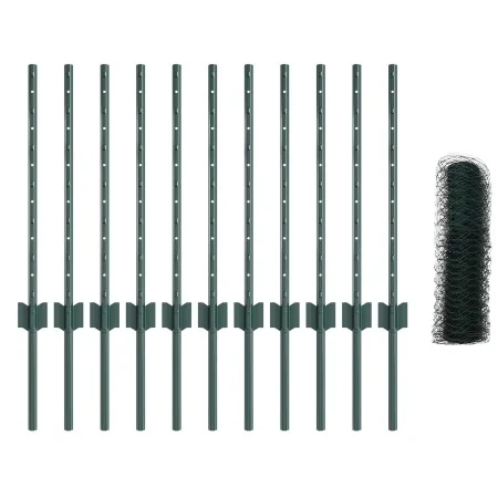 Postes de Cerca 11 pcs U-Channel Verde 60 cm Acero, Cerca Hexagonal Verde 0,6x25 m Acero de , Postes de cerca - Ref: Foro24-3...
