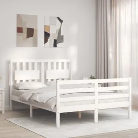 White solid wood bed frame with headboard 140x200 cm by vidaXL, Beds and slatted bases - Ref: Foro24-3194312, Price: 147,81 €...