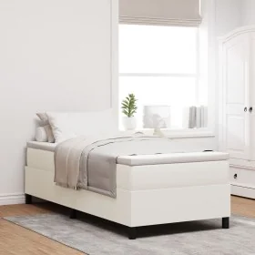 Cama Box Spring Crema Individual de Tela de Pana