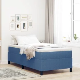 Cama Box Spring Azul Individual de Tela de Pana
