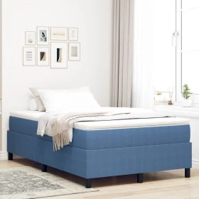 Cama Box Spring Azul Doble Pequeña Tela de Pana