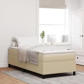 Cama con Somier con Colchón Beige, Blanco Tejido