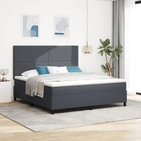 Cama con Box Spring con Colchón Gris Oscuro Super