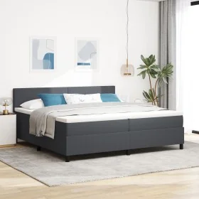 Cama con Box Spring con Colchón Gris Oscuro