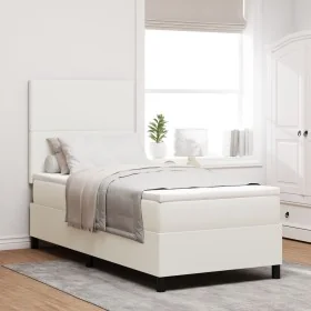Cama con somier y colchón LED crema 90x200 cm