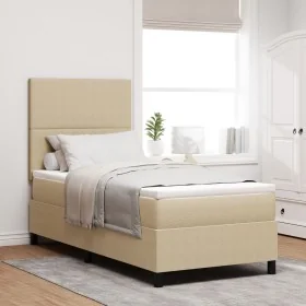 Cama con Base con Colchón Beige Tela de Pana 90 x
